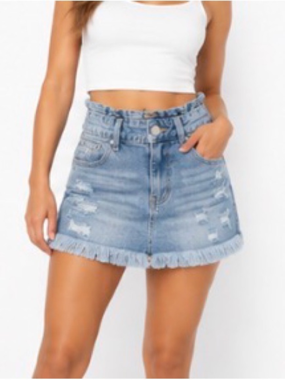 Hayden Los Angeles NWT Distressed Paperbag Denim Mini Skirt S